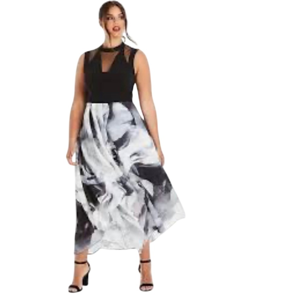 Coast Riona Print Jacquard Dress Mono Floral High Low Black White US 16 NWT